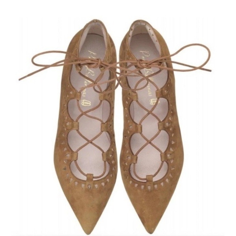 Pretty Ballerinas Pointed Suede Lace Up Ballet Flats Womens 8.5/9 EU 40 Studded